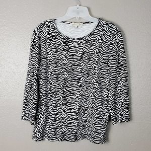 Jones NY Black/White Stretch 3/4 Sleeve Top L